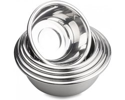 Serveerschalen - 3x stuks - RVS - Salade schaal - mengkom - 40 cm