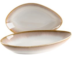 Serveerschalenset ovale keramische decoratieve schalen in 2 maten - moderne vintage look beige crèmewit - aardewerk