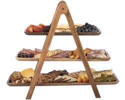 Serveerstandaard met 3 etages voor fruit en taarten - Etagère voor cupcake presentatie - Standaard voor candy-bar - Hout - 42x34x17,8 cm.