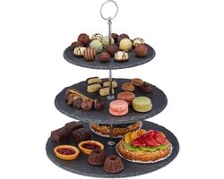 serveertoren 3 laags - 34 x 30 cm - leisteen - met handgreep - voor fruit