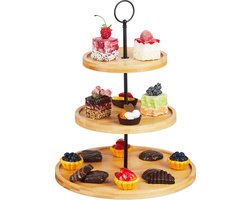 serveertoren 3 laags - bamboe - metalen handvat - 36 x 28 cm - high tea - fruit