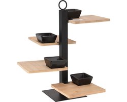 Serveertoren 4-laags - Bamboe/metaal planken - Etagere -  Bamboe etagère -SET - 4 Zwarte schaaltjes-