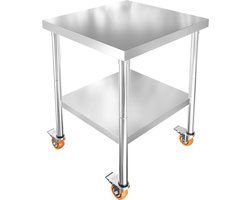 Serveerwagen van roestvrij staal, roltafel 61x46x85 cm, keukenwerktafel met werkblad, draagvermogen tot 300 kg, opbergplank en 4 wielen, roestvrijstalen tafel voor voedselbereiding, catering, restaurants NAIZY