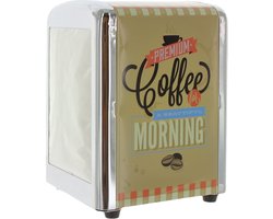 Servetdispenser Diner servethouder met retro logo, ca. 14,5 x 10,5 x 9,5 cm, incl. bevestigingsmateriaal 60 servetten (Premium Koffie voor een mooie ochtend)