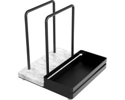 Servethouder met zout- en peperschudders - tafelaccessoire - 1 stuk - zwart - marmer en metaal