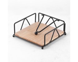 Servethouder - Papieren Handdoekhouder - IJzer + Hout - Vierkante Papieren Handdoekklem - Servetten Rek - Papieren Handdoekdispenser - Geschikt voor Keuken, Restaurant, Bar - 18*18*7cm - Zwart