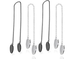 Servetketting met klemmetjes - 4 stuks servetketting - servetklemmen - servetklemmen met ketting - 50 cm metalen ketting - Servetclips - zilveren metalen servet clips - servet clips ketting - voor senioren volwassenen kinderen - Zilver & Zwart