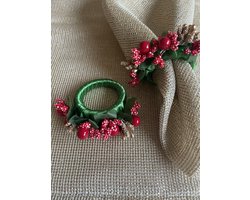 Servetringen Kerst - Kersttakken Servetringen - Servetring met Decoratie 4 Delige Set - Kerst Tafeldecoratie - Tafel Accessorie