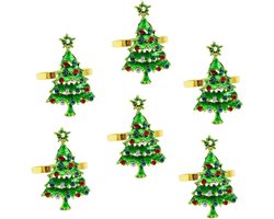 Servetringen Kerstboom - Papieren Handdoekhouder - Tafel Decoratie - Strass Steentjes Decor - 6x4x4cm - Groen