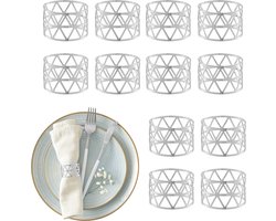 servetringen - set van 12 - geometrisch - 3x4,5 cm - zilver