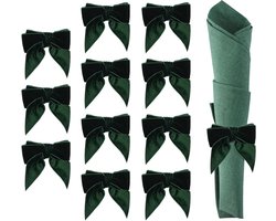 Servetringen Strik - Servethouder Decoratie - Tafeldecoratie - Fluwelen Strik Design - 12 stuks - Groen