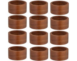 Servetringen van Houten - 12 Stuks - Servetgespen - Servetdecoraties - 5 × 5 × 2,5 cm - Tafeldecoratie - Tafelaccessoires - Geschikt voor Bruiloft - Feesten - Diner - Banket - Voor papieren en stoffen servetten - Bruin