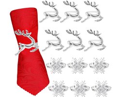 Servetringen voor Kerstmis - 12 Stuks - Eland & Sneeuwvlokken - Zilver Servetring - Servet Ringen Tafeldecoratie - Napkin Ringen voor Kerstmis, Thanksgiving, Bruiloft