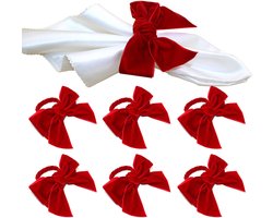 Servetringen voor Kerstmis - Rode strik servetringen voor Kerstmis, chique fluwelen servetclips, geschikt voor feestdagen, verjaardagsfeestjes, jubileumdiners en tafeldecoraties voor bruiloften (set van 6)