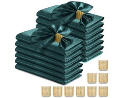 Servetten en ringen - Stoffen decoratie - Feestelijke tafel - Zijdezachte satijn - 50 sets - Donkergroen