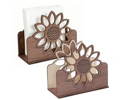 Servettenhouder - 2 Stuks - Napkin Holder - Papieren handdoekjes dispenser - Zonnebloemvorm - hout - Servet houder - Servet accessoires - Servet Dispenser - Handdoekjes dispenser - Eetkamer Dispenser - Tissuehouder - 12,3x5,8x10,5cm