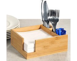 Servettenhouder & Bestekhouder in 1 - FSC® Bamboe hout - Houder voor Servetten en bestek - Serverhouder - Afm 22 x 18 x 9 Cm
