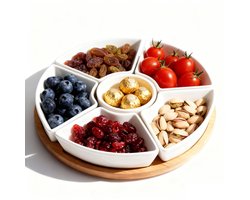 Servierschale Snacks 6 Vakken Keramische Snack Schaal Aperitiefschaal Borrelplank Tapasschaal Serveerplateau Met Bamboe Dienblad Voor Noten Snoep Fruit Dips Hapjes