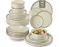 Servies Set - Borden en Schalen - Dagelijks Diner - Krasbestendig Oppervlak - 24 Delig - Gevlekt Beige