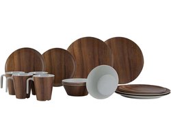 Servies Set - Buiten Eetgerei - Kamperen en Hiken - Vrijwel Onbreekbaar - 16 Delig - Bruin