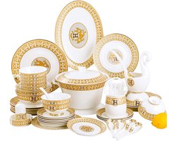 Servies Set - Dinerset Porselein - Eettafel Aankleden - Hoge Temperatuur Gebakken - 60 Stuks - Wit