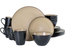 Servies Set - Dinerset Stenen Servies - Dagelijks Gebruik - Reactief Glazuur - 4 Personen - Taupe