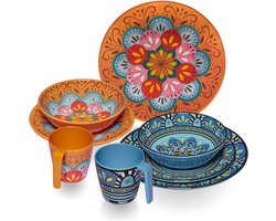 Servies Set Melamine - Borden en Bekers - Kamperen en Picknick - Mandala Design - 8 Delig - Multicolor