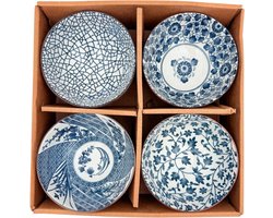Servies set met 4 kommen met Japans design - Keramieke schaaltjes - Kommetjes voor rijst, saus, yoghurt etc.