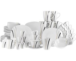 Servies Set - Porselein Servies - Eettafel Dekken - 62 Delige Set - Voor 6 Personen - Wit Zwart
