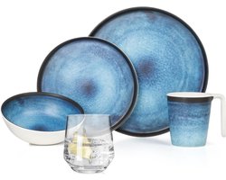Servies Set voor 4 Personen - Melamine Camping Servies en Polycarbonaat Glazen voor Picknick en BBQ