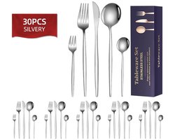 Servies Set Voor 6 Personen, 30-Delige Rvs Servies Set, Inclusief Messen, Vorken, Lepels, Hoogwaardig Rvs Materiaal, Kan In De Vaatwasser Gereinigd Worden