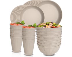 Servies Sets voor 8 Personen - Plastic Borden en Kommen Set - Herbruikbaar Servies - Magnetron en Vaatwasmachinebestendig - Camping Picknick Home Party Diner Set - 16 stuks Borden 8 stuks Kommen 8 borden set 6 person