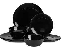 Servies voor 4 personen - 12-delige set Opal glazen schalen en borden - Vaatwasser- en magnetronbestendig - Kras- en chipbestendig