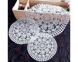 Serviesgoed - tafelset - kant - placemats - ronde bloemenvorm - gehaakt - tafeldecoratie - keuken - banket - blauw kanten 25 cm placemats set van 4