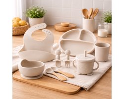 Serviesset 10-delig Beige | Baby | Kind | Siliconen | Eten | Kraamcadeau | Jongen | Meisje