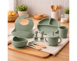Serviesset 10-delig Groen | Baby | Kind | Siliconen | Eten | Kraamcadeau | Jongen | Meisje