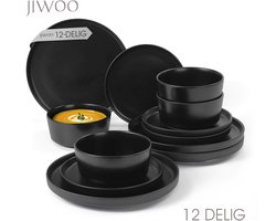 Serviesset 12-Delig, Dinnerset 4 Persoons, Geschikt voor familiefeesten, banketten, restaurants, feest, Horeca en picknicks, Magnetron-vaatwasserbestendig, Keramiek