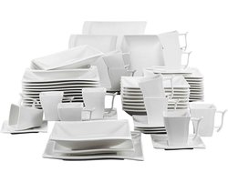Serviesset - 12 Persoons Servies - Keramiek - Diner-, Soep- en Dessertborden - Kopjes en Schotels - 60-delige Set - Wit
