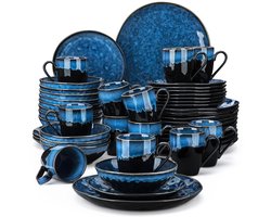 Serviesset - 12 Persoons Servies - Porselein - Diner- en Dessertborden, Kommen en Kopjes - 48-delige Set - Blauw