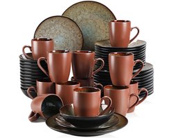 Serviesset - 12 Persoons Servies - Porselein - Diner- en Dessertborden, Kommen en Kopjes - 48-delige Set - Bruin