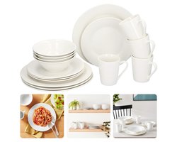 Serviesset 16-delig - Borden Set - Wit Servies Set - Tijdloos Design - Voor 4 Personen - Wit Aardewerk - Vaatwasser- en Magnetronbestendig - Inclusief EBOOK