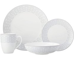 Serviesset 16-Delig - Dinerset Wit Grijs - Eettafel Decoratie - Art Deco Randpatroon - 4 Personen