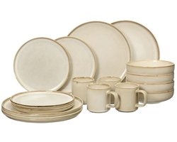 Serviesset – 16-delig – Voor 4 personen – Aardewerk (Stoneware) – Zandkleur – Magnetron- & Vaatwasserbestendig – Moderne Tafelset