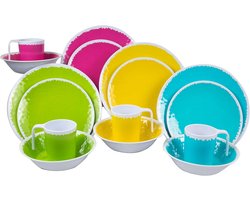 Serviesset 16-delig voor 4 personen, kleurrijk melamine, ideaal voor camping en tuin
