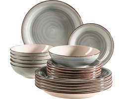 Serviesset 18-delig - Tafelset Keramiek - Dineren met Stijl - Handbeschilderd Decor - 6 Personen - Rookblauw