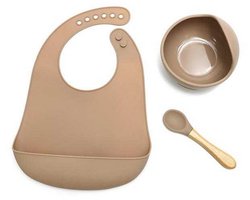 Serviesset 3-delig | Taupe | Baby | Kind | Siliconen | Eten | Kraamcadeau | Jongen | Meisje