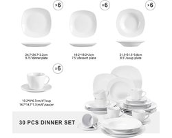serviesset 30 delig-6 persoons- tafelservies van porselein-bordenset - elk met 6 dessertborden-diepe borden en platte borden