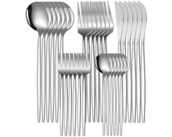 Serviesset 30 delig - Serviesset 6 persoons- Serviesset - Messen-, vorken- en lepelset - Steak bestekset - Servies - Zilver - Roestvrij staal