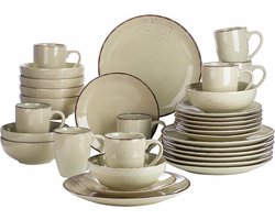 Serviesset - 32-delig - Steengoed Keramiek - Diner- & Dessertborden, 800ml Kommen & Mokken - Elegant & Milieuvriendelijk