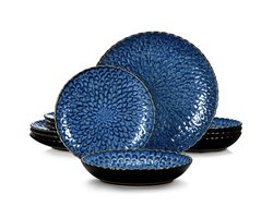 Serviesset - 4 personen - Porselein - 12 Delig - Serviesset 4 persoons - Bordenset 12 delig - Blauw